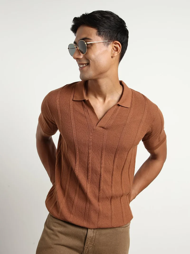 نوبيرو Men's Textured Polo Shirt - Nutshell Color