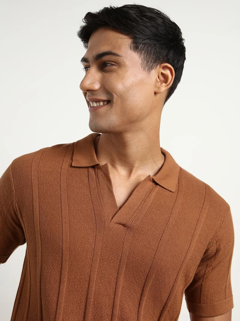 NOBERO  Men's Textured Polo Shirt - Nutshell Color for Men | Best Price UAE