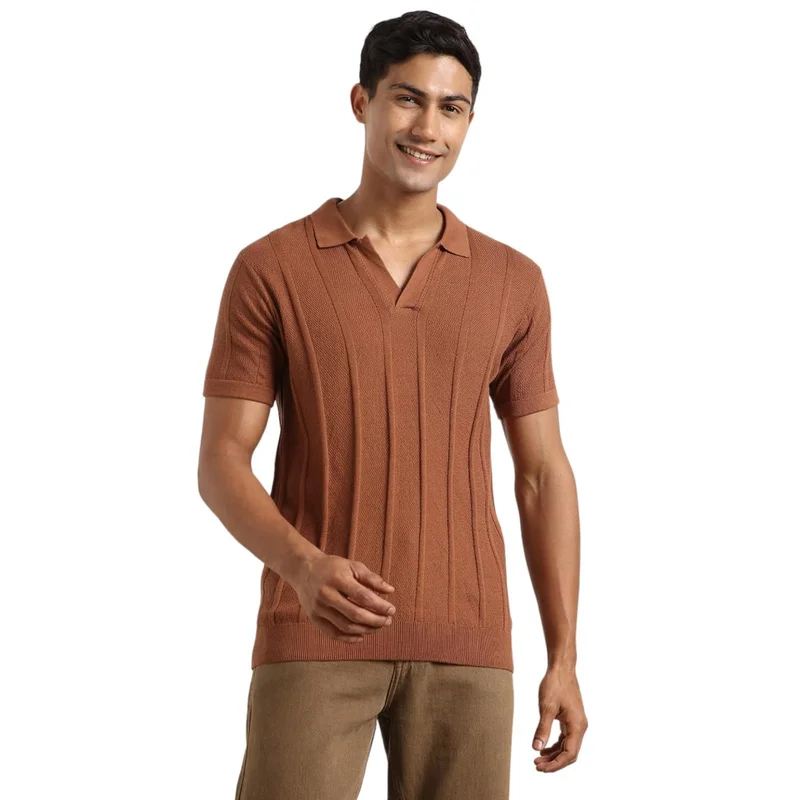 NOBERO Men's Textured Polo Shirt - Nutshell Color
