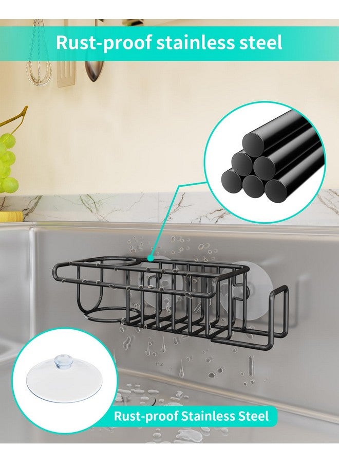 HapiRm 4 in 1 Adhesive Sponge Holder Sink Caddy, SUS304 Stainless Steel Brush Holder + Dish Cloth Hanger + Soap Rack + Sink Stopper Rack, No Drill Kitchen Sponge Caddy - Black - Image 3