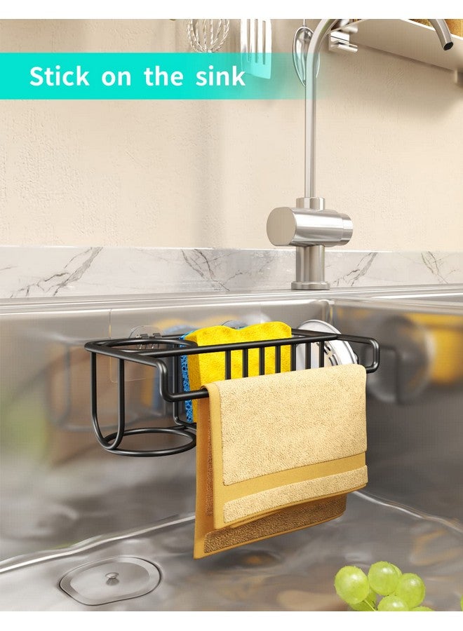 HapiRm 4 in 1 Adhesive Sponge Holder Sink Caddy, SUS304 Stainless Steel Brush Holder + Dish Cloth Hanger + Soap Rack + Sink Stopper Rack, No Drill Kitchen Sponge Caddy - Black - Image 4