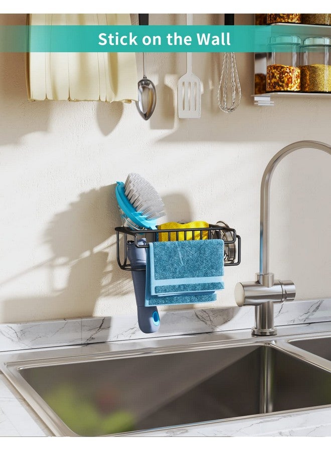 HapiRm 4 in 1 Adhesive Sponge Holder Sink Caddy, SUS304 Stainless Steel Brush Holder + Dish Cloth Hanger + Soap Rack + Sink Stopper Rack, No Drill Kitchen Sponge Caddy - Black - Image 5