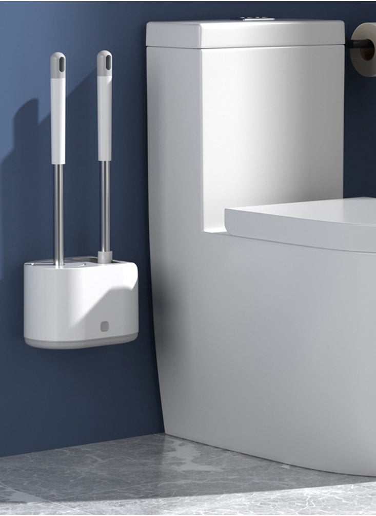 Silicone Toilet Brush and Holder with Bristle Scrubbers Set for Cleaning Bathroom Rust-free & Non-slip Long Handled Toilet Brush