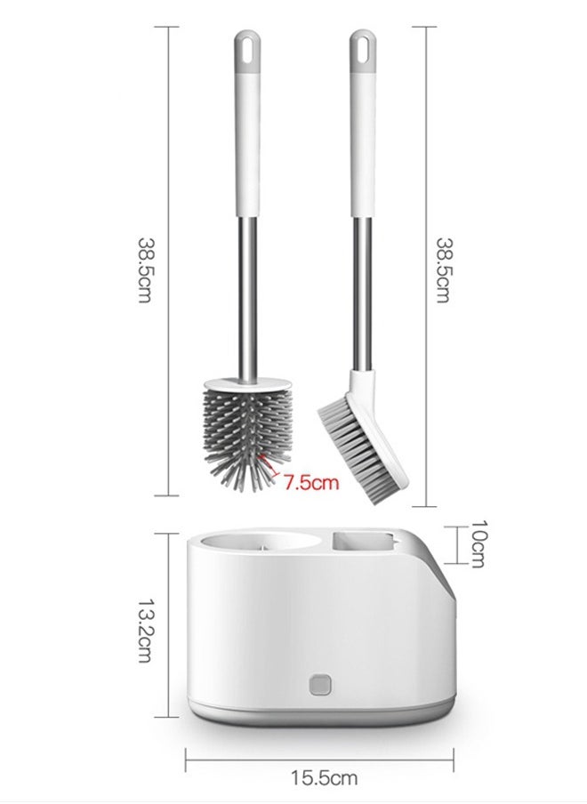 Silicone Toilet Brush and Holder with Bristle Scrubbers Set for Cleaning Bathroom Rust-free & Non-slip Long Handled Toilet Brush