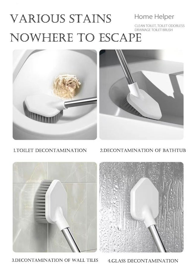 Silicone Toilet Brush and Holder with Bristle Scrubbers Set for Cleaning Bathroom Rust-free & Non-slip Long Handled Toilet Brush