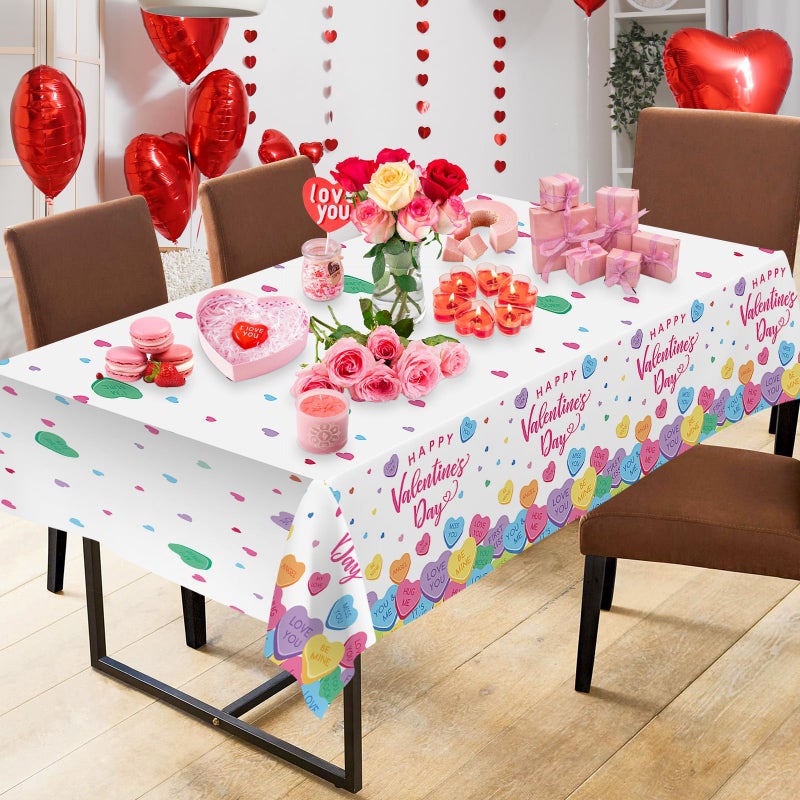 Litmitfu 2 Pack Happy Valentines Day Tablecloth - Valentine's Day Tablecloths Plastic, Disposable Rectangle Colorful Love Heart Valentine Table Cloth Cover for Wedding Anniversary Party Decoration,54x108 Inch - Image 2