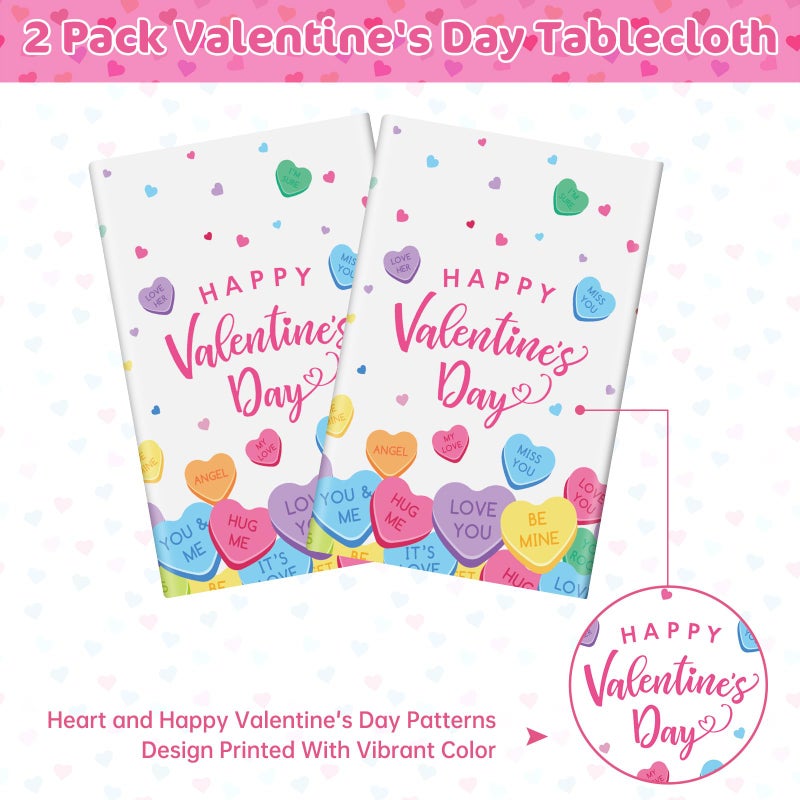 Litmitfu 2 Pack Happy Valentines Day Tablecloth - Valentine's Day Tablecloths Plastic, Disposable Rectangle Colorful Love Heart Valentine Table Cloth Cover for Wedding Anniversary Party Decoration,54x108 Inch - Image 4