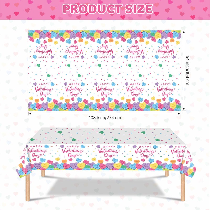 Litmitfu 2 Pack Happy Valentines Day Tablecloth - Valentine's Day Tablecloths Plastic, Disposable Rectangle Colorful Love Heart Valentine Table Cloth Cover for Wedding Anniversary Party Decoration,54x108 Inch - Image 3