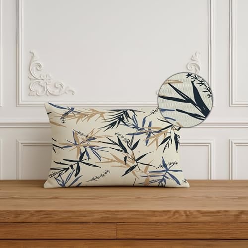 BRICK HOME Set of 2 Polycotton Printed Cushion Covers 12x18 Inches | Botanical Leaf Design | Navy Blue, Beige, Brown & Green | Soft Decorative Pillow Covers for Sofa, Couch & Living Room - Image 3