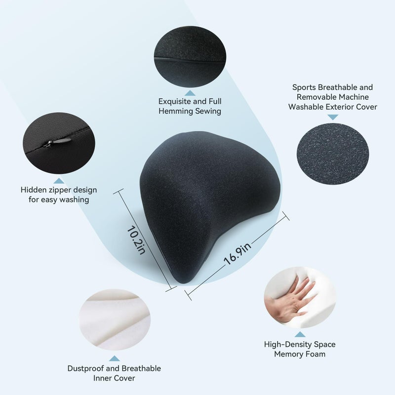 SPRFUFLY Super Snug Lumbar Support Pillow for Car, 100% Memory Foam Lumbar Pillow with Breathable Removable Cover, Ergonomic Design - Back Pillow Lumbar Support Pillow for Car Seat/Back Pain Relief(Black, 1PC) - Image 3