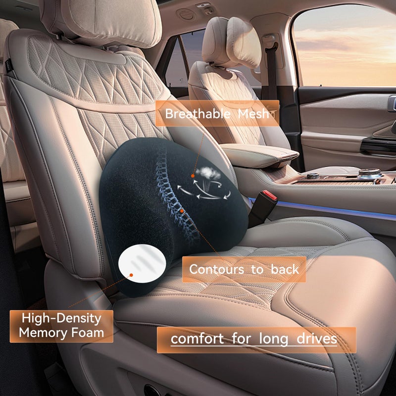 SPRFUFLY Super Snug Lumbar Support Pillow for Car, 100% Memory Foam Lumbar Pillow with Breathable Removable Cover, Ergonomic Design - Back Pillow Lumbar Support Pillow for Car Seat/Back Pain Relief(Black, 1PC) - Image 4