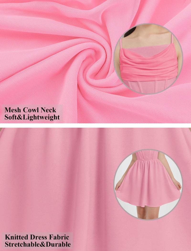 EXARUS Girls Teen Dresses Formal Dance Easter Party Short Mini Spaghetti Strap Cowl Neck Ruched Flowy Ruffled Hem A Line Tween Mesh Cami Dress Light Pink 8Y - Image 3