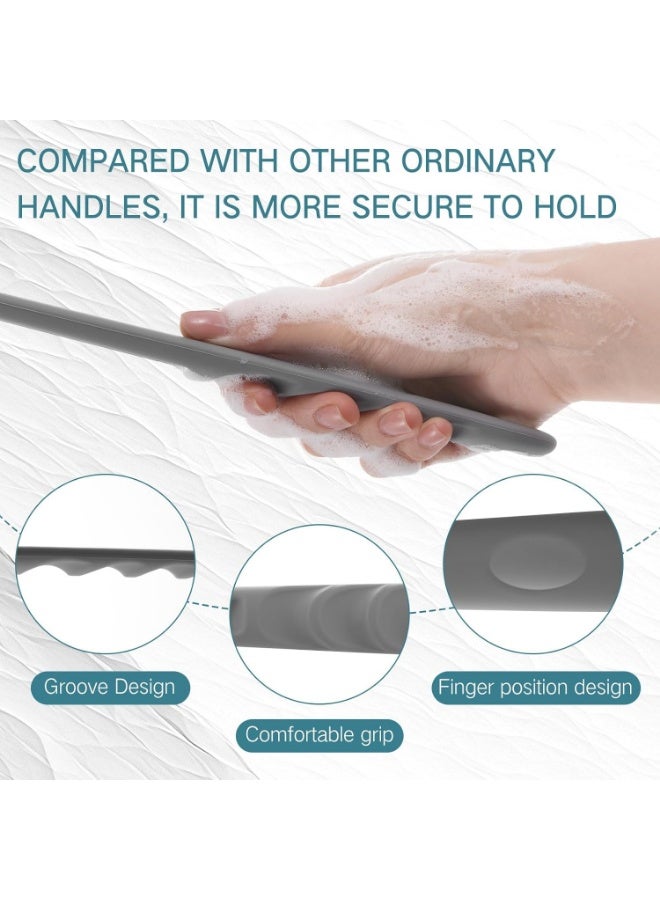GlamKit Long Handle Silicone Body Scrubber for Shower, Dual-Sided Back Scrubber Brush with Soft Bristles&Massage Nodes, Exfoliating Bath Brush for Hard to Reach Areas, Easy to Clean & Quick Dry, for Daily Use（Gray） - Image 4