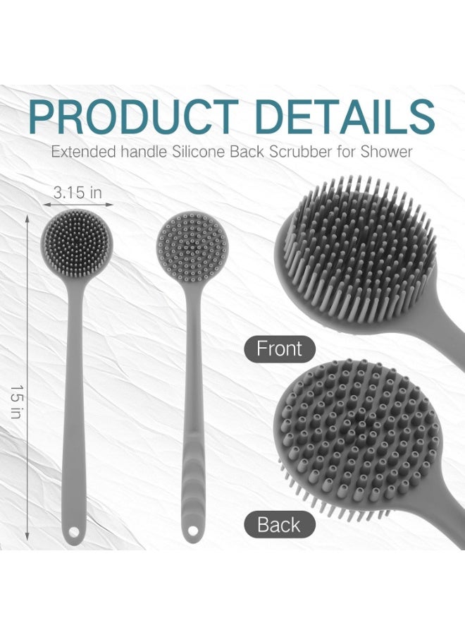 GlamKit Long Handle Silicone Body Scrubber for Shower, Dual-Sided Back Scrubber Brush with Soft Bristles&Massage Nodes, Exfoliating Bath Brush for Hard to Reach Areas, Easy to Clean & Quick Dry, for Daily Use（Gray） - Image 2