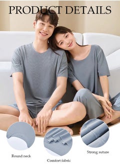 DUNISO Men's Pajamas Set Short Sleeve Summer Relaxed Pajamas Round Neck High Elastic Breathable Thin Pajamas Set  - Image 5