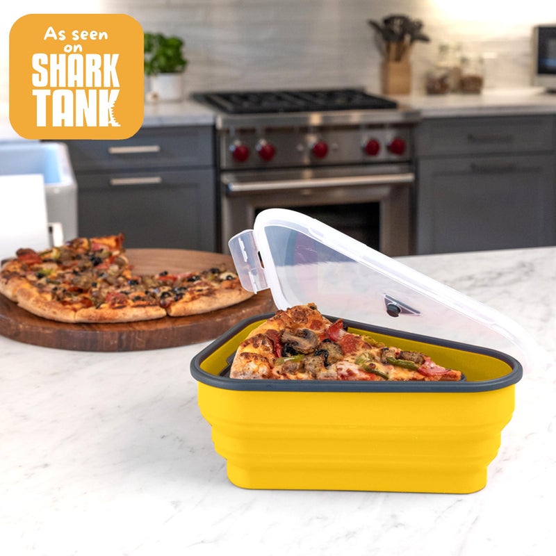 PIZZA PACK حزمة البيتزا المثالية - حاوية تخزين البيتزا القابلة لإعادة الاستخدام مع 5 صواني قابلة للخدمة ميكروويف - حاوية شريحة بيتزا قابلة للتعديل خالية من BPA لتنظيم وتوفير الفضاء الأصفر - Image 4