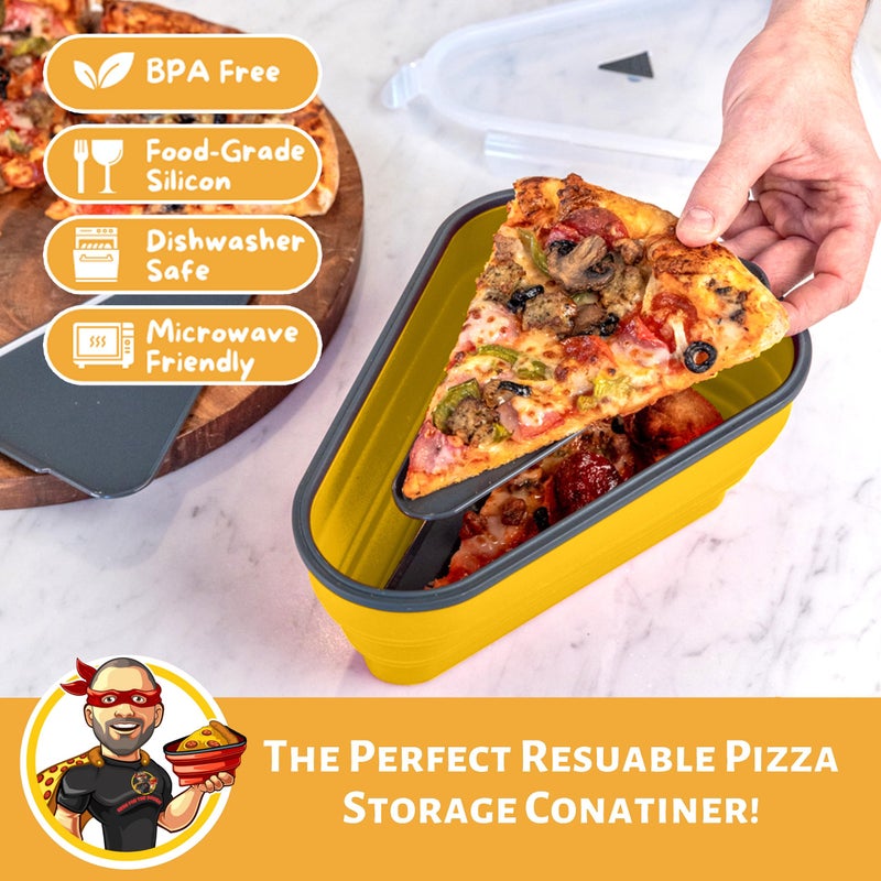 PIZZA PACK حزمة البيتزا المثالية - حاوية تخزين البيتزا القابلة لإعادة الاستخدام مع 5 صواني قابلة للخدمة ميكروويف - حاوية شريحة بيتزا قابلة للتعديل خالية من BPA لتنظيم وتوفير الفضاء الأصفر - Image 2