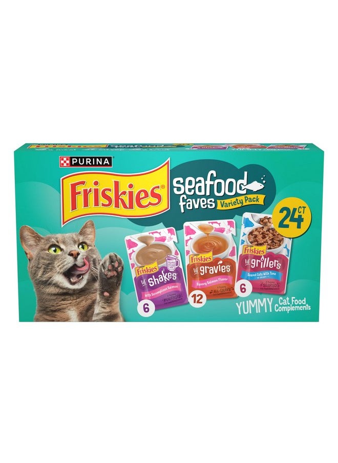 فريسكس طعام القطط الرطب Purina Friskies Seafood Faves مجموعة متنوعة من طعام القطط القابل لللعق مع صلصة - علبة 24 قطعة  - Image 1