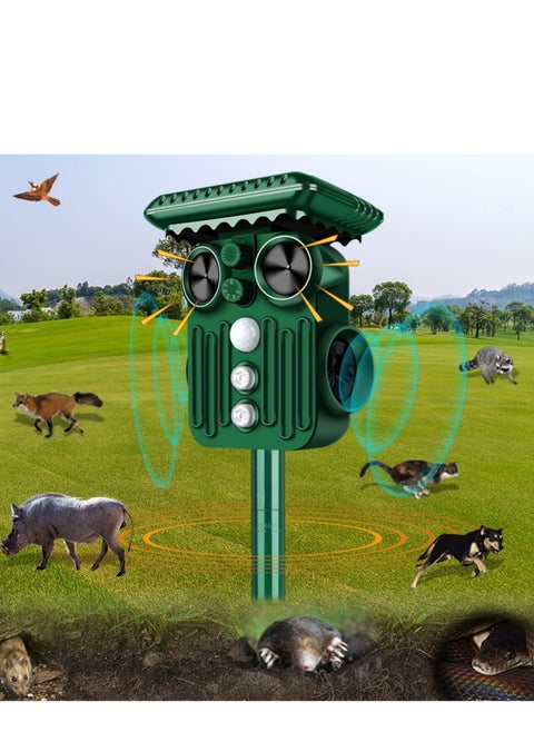 Ultrasonic Animal Repeller with LED Flashing Light Motion Sensor and Waterproof Device for Farm Birds Gophers Moles Snakes Cat ect