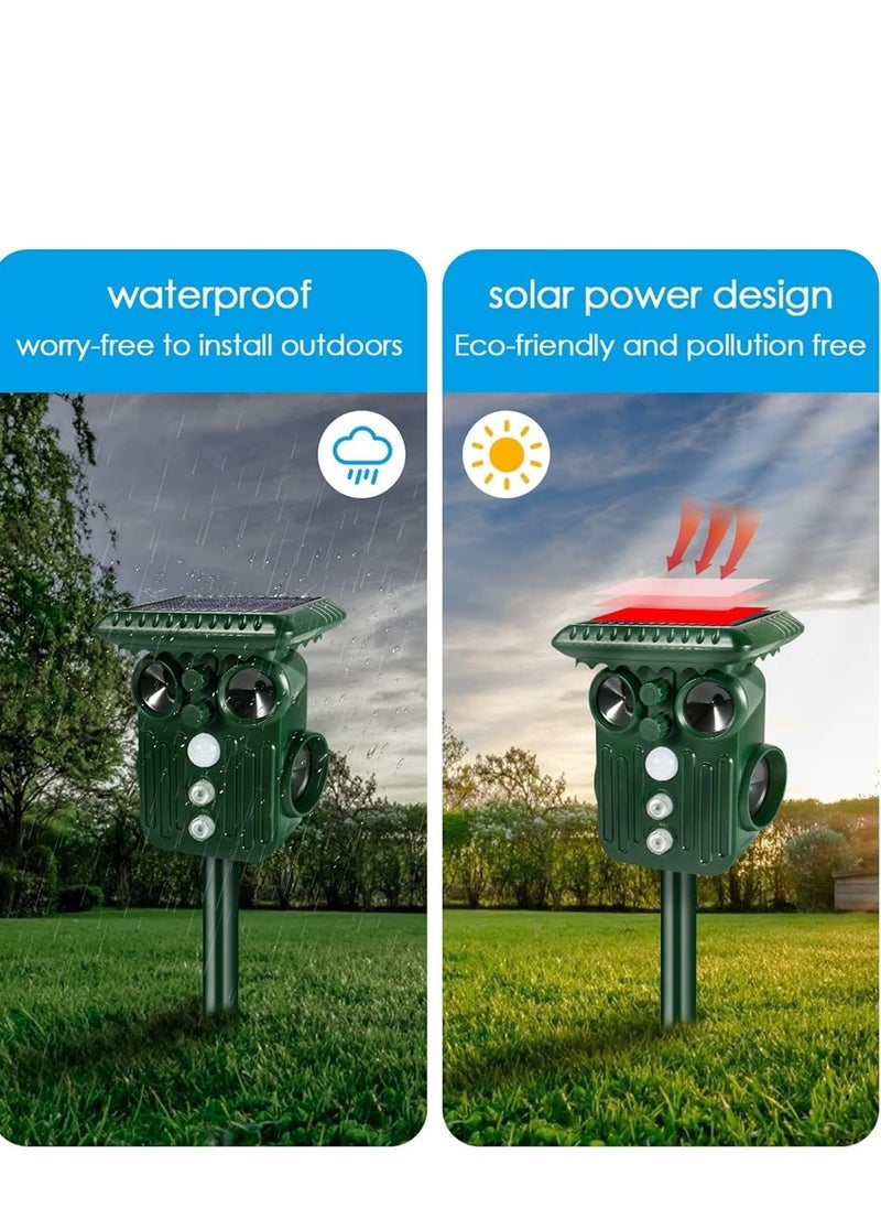 Ultrasonic Animal Repeller with LED Flashing Light Motion Sensor and Waterproof Device for Farm Birds Gophers Moles Snakes Cat ect