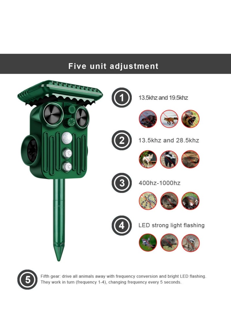 Ultrasonic Animal Repeller with LED Flashing Light Motion Sensor and Waterproof Device for Farm Birds Gophers Moles Snakes Cat ect