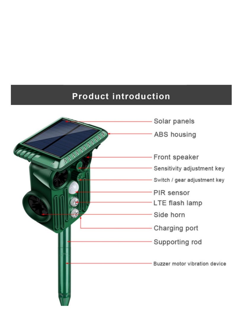 Ultrasonic Animal Repeller with LED Flashing Light Motion Sensor and Waterproof Device for Farm Birds Gophers Moles Snakes Cat ect