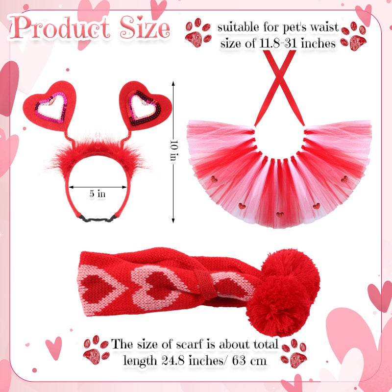 SilTriangle 3 Pieces Valentines Day Dog Costume Set Including Red Love Headband Valentines Dog Tutu Dress Cute Pet Tutu Red Pet Scarf for Medium Animal Holiday Outfit Accessory - Image 2