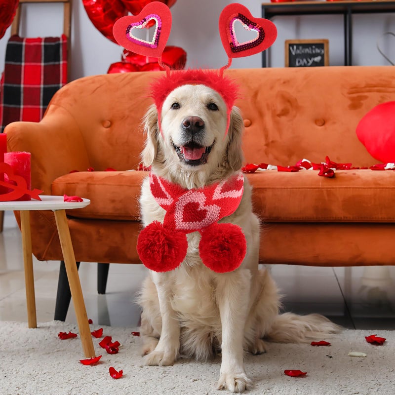 SilTriangle 3 Pieces Valentines Day Dog Costume Set Including Red Love Headband Valentines Dog Tutu Dress Cute Pet Tutu Red Pet Scarf for Medium Animal Holiday Outfit Accessory - Image 5