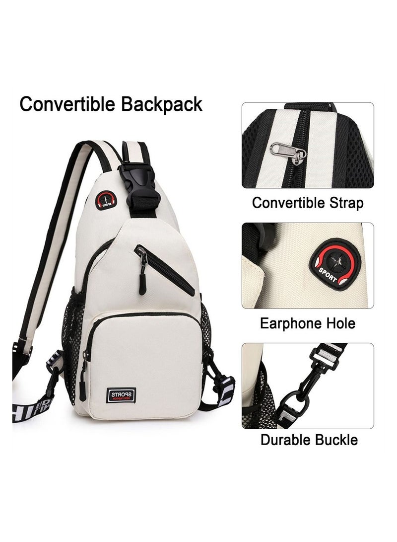 سيوسي حقيبة صدر متعددة الوظائف حقيبة صدر قابلة للتحويل حقيبة بحمالة للرجال والنساء حقيبة ظهر بحمالة مقاومة للماء حقيبة كتف كروس للسفر والمشي لمسافات طويلة وركوب الدراجات أبيض صغير - Image 2