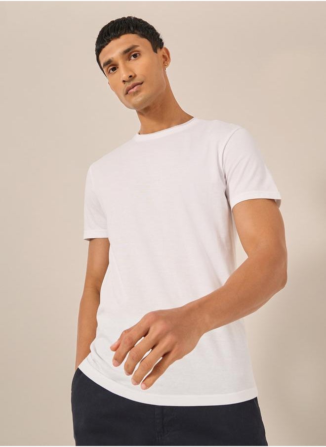 Styli Raw Edge Crew Neck Regular Fit T-Shirt  - Image 1