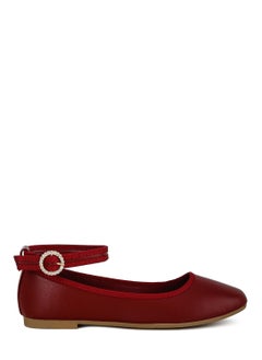 London Rag Ankle Strap Detail Ballet Flats in Burgundy  - Image 1