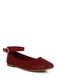 London Rag Ankle Strap Detail Ballet Flats in Burgundy  - Image 2