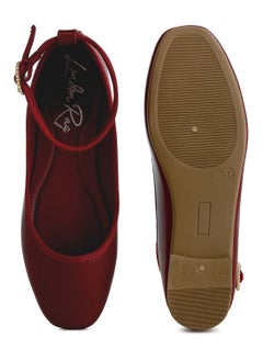 London Rag Ankle Strap Detail Ballet Flats in Burgundy  - Image 4