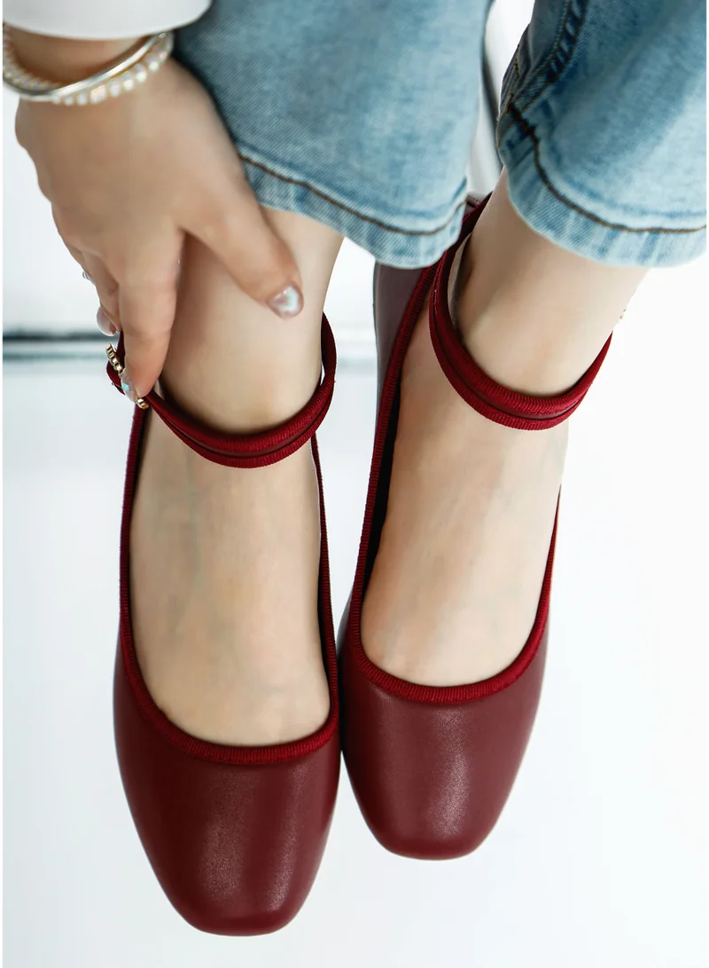 London Rag Ankle Strap Detail Ballet Flats in Burgundy