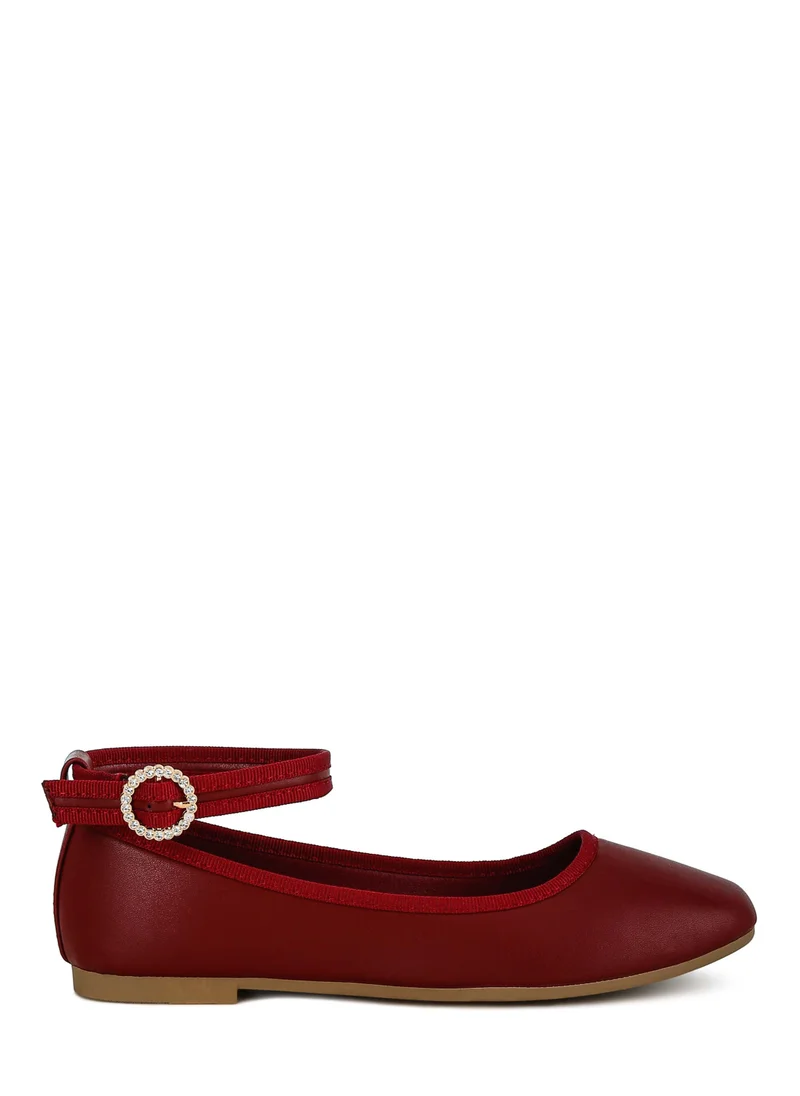 London Rag Ankle Strap Detail Ballet Flats in Burgundy