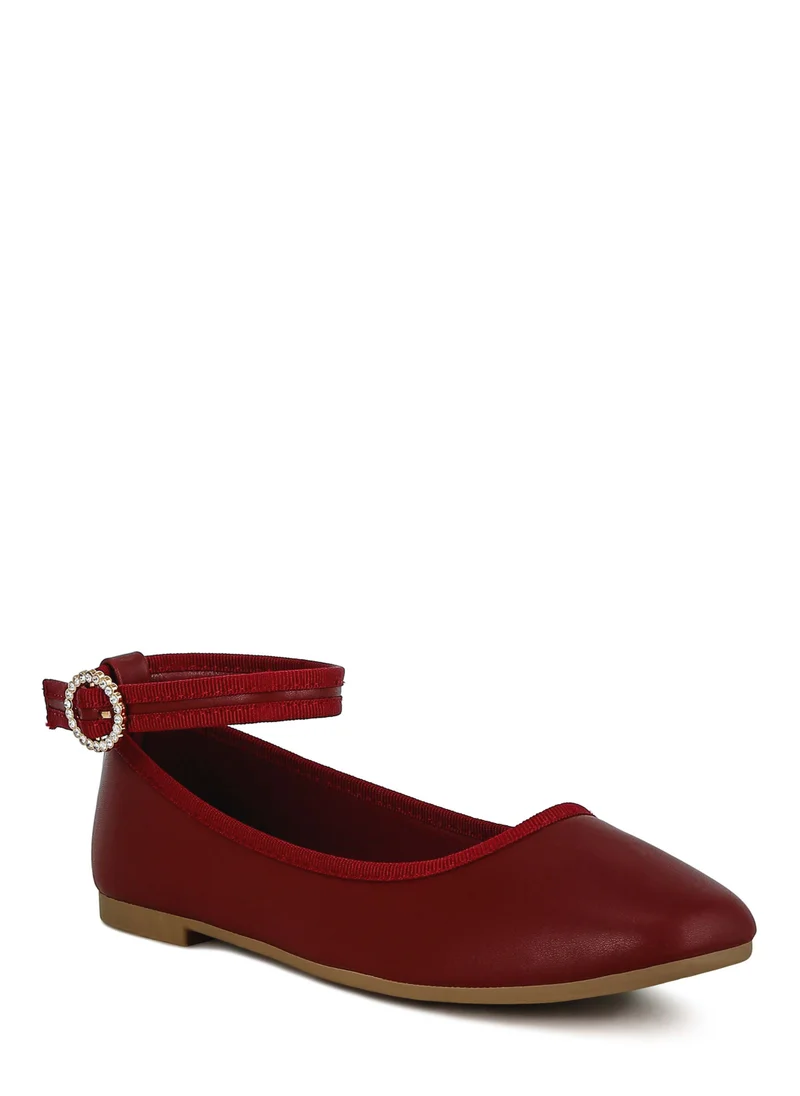 London Rag Ankle Strap Detail Ballet Flats in Burgundy