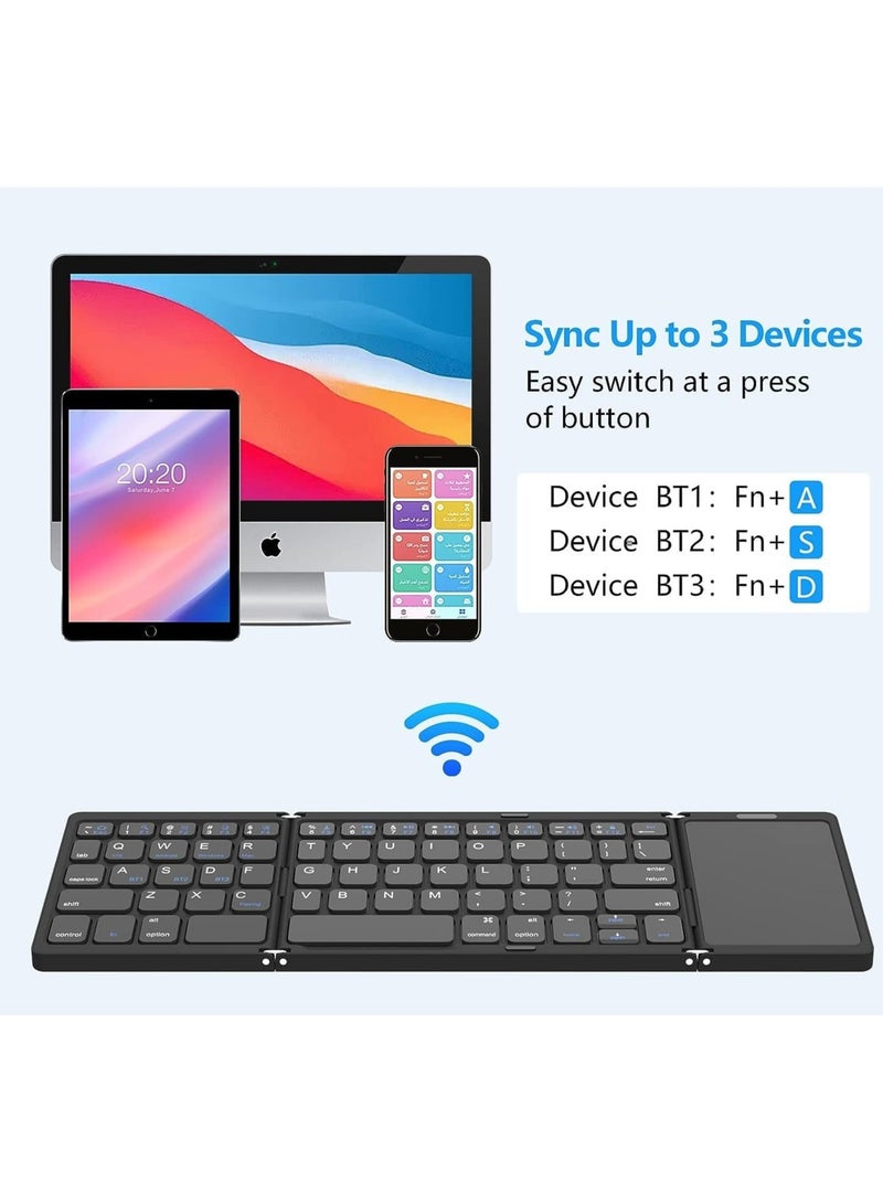 Foldable Bluetooth Keyboard, Tri- Foldable Portable Wireless Keyboard with Touchpad, USB-C Rechargeable for iOS, Android, Windows System Laptop Tablet Smartphone Device Heavy Duty - Image 4