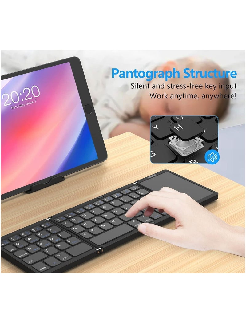 Foldable Bluetooth Keyboard, Tri- Foldable Portable Wireless Keyboard with Touchpad, USB-C Rechargeable for iOS, Android, Windows System Laptop Tablet Smartphone Device Heavy Duty - Image 5