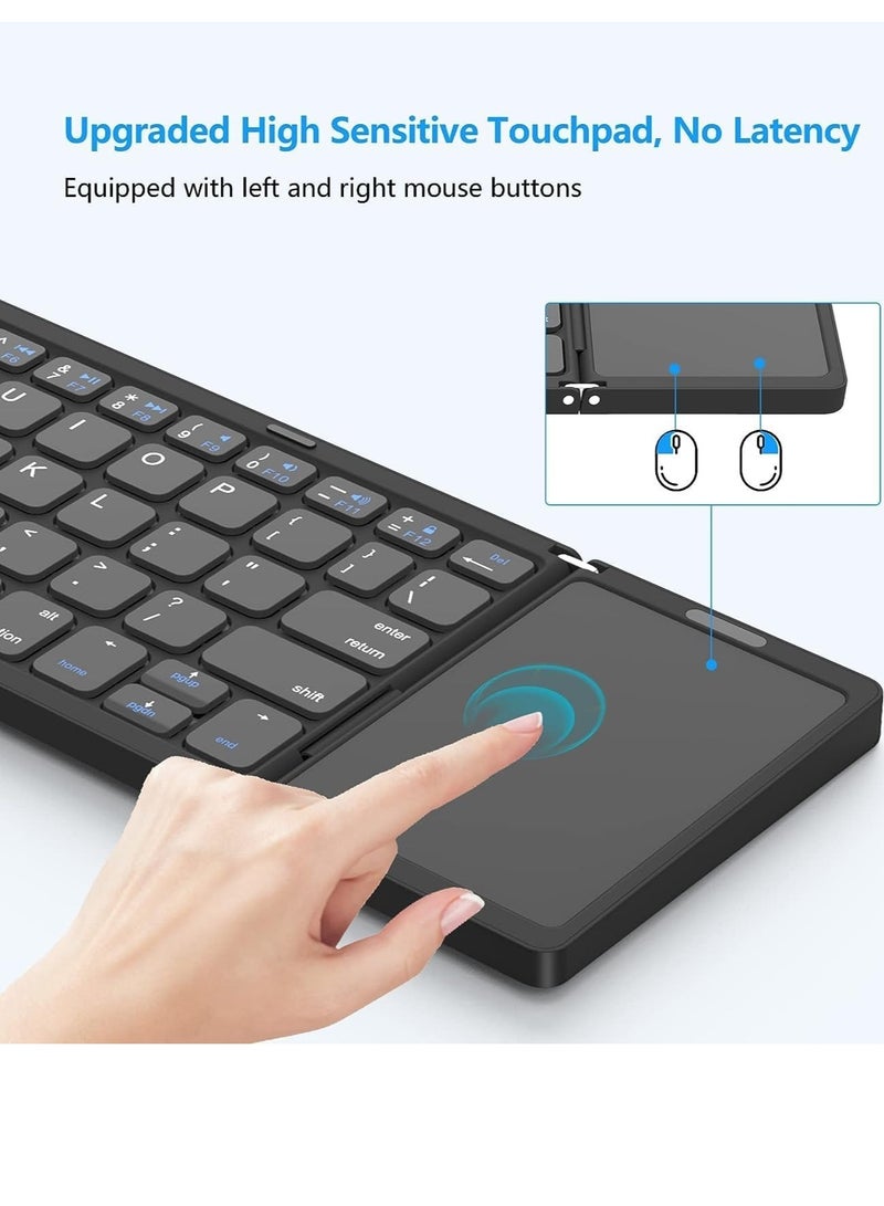 Foldable Bluetooth Keyboard, Tri- Foldable Portable Wireless Keyboard with Touchpad, USB-C Rechargeable for iOS, Android, Windows System Laptop Tablet Smartphone Device Heavy Duty - Image 2