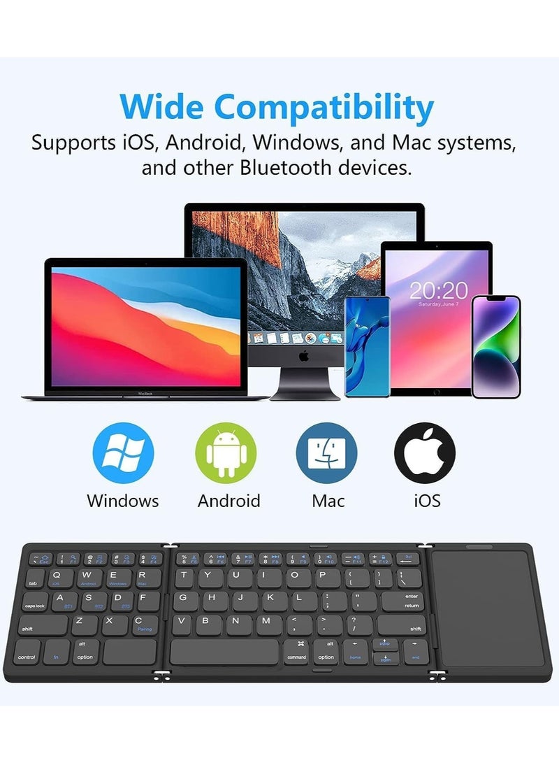 Foldable Bluetooth Keyboard, Tri- Foldable Portable Wireless Keyboard with Touchpad, USB-C Rechargeable for iOS, Android, Windows System Laptop Tablet Smartphone Device Heavy Duty - Image 3