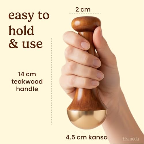 Homeda Kansa Wand for Foot Massage, Kansa Vati Foot Massager with Teak Wooden Handle, Kasa Kasya Vati, Kansya Wati, Kashyachi Swakansa Vati for Body Wellness, Detox, Relaxation (4.5 cm Bronze Cup) - Image 2