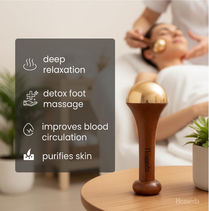 Homeda Kansa Wand for Foot Massage, Kansa Vati Foot Massager with Teak Wooden Handle, Kasa Kasya Vati, Kansya Wati, Kashyachi Swakansa Vati for Body Wellness, Detox, Relaxation (4.5 cm Bronze Cup) - Image 3