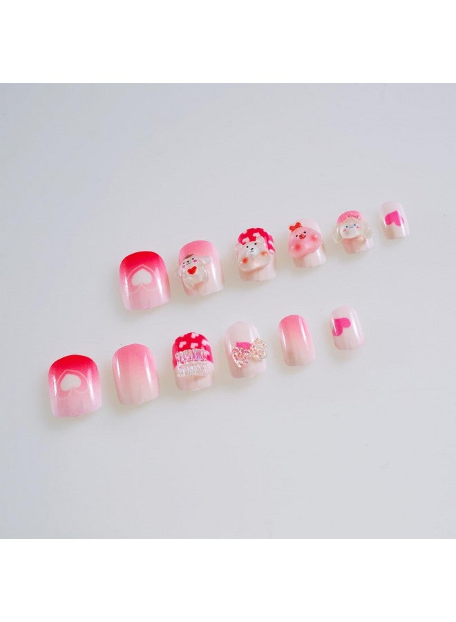CherryBox Beautiful and Cute 3D Cartoon Nails Set of 12 pieces for Girls and Women - Image 4