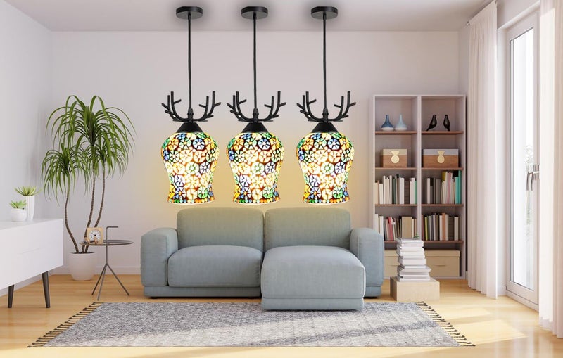 kinis Royal Look Deer Ananya Glass HL Hanging Lamp/Pendant Lamp/Ceiling Light to Décor Home/Living Room/Bedroom/Office/Dining/Cafe/Restaurants, Multicolor (Pack of 1, with Bulb) - Image 3