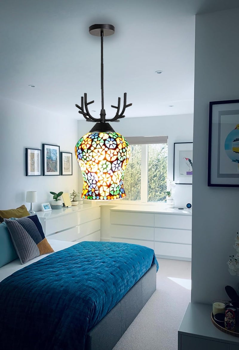 kinis Royal Look Deer Ananya Glass HL Hanging Lamp/Pendant Lamp/Ceiling Light to Décor Home/Living Room/Bedroom/Office/Dining/Cafe/Restaurants, Multicolor (Pack of 1, with Bulb) - Image 1