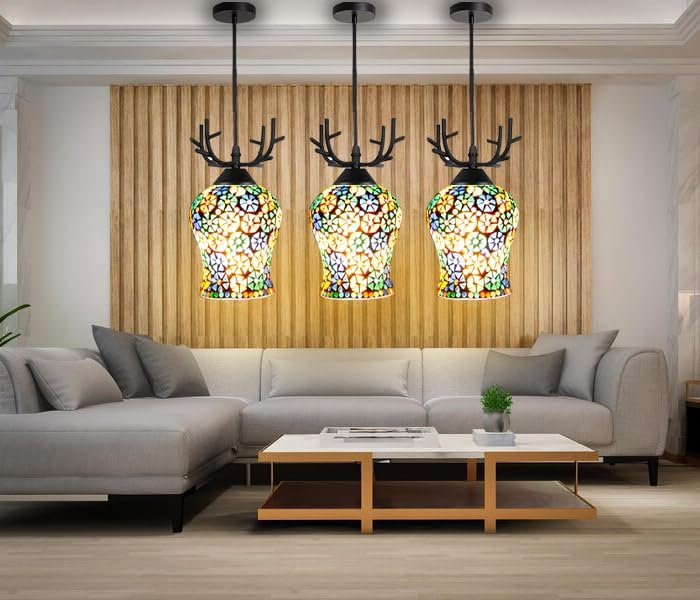 kinis Royal Look Deer Ananya Glass HL Hanging Lamp/Pendant Lamp/Ceiling Light to Décor Home/Living Room/Bedroom/Office/Dining/Cafe/Restaurants, Multicolor (Pack of 1, with Bulb) - Image 5