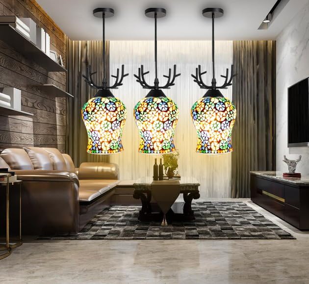 kinis Royal Look Deer Ananya Glass HL Hanging Lamp/Pendant Lamp/Ceiling Light to Décor Home/Living Room/Bedroom/Office/Dining/Cafe/Restaurants, Multicolor (Pack of 1, with Bulb) - Image 4