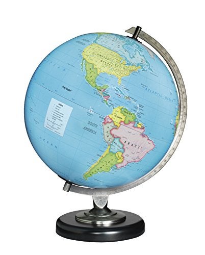 Replogle DayNight Illuminated TwoWay Map 12 Diameter Globe USA CartographySturdy Metal Base and Blue Ocean Globe BallProvoke the imagination in new ways The Day globe shows the striking colors of a blue ocean political map when not lit Turn the light on and witness the incredible change to the sky at night The Night globe names and shows 88 constellations and more than 35 of the brightest stars This unique globe is great as night light and it features a black base and pewter plated diecast semimeridian - Image 1