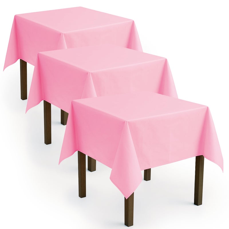 SOL 3pk Pink Table Cloths Party 121x121cm Plastic Cover Disposable for Parties  Heavy Duty Spill Protection  Opaque Design for Weddings Buffets Catering Outdoor Events Gender Reveals  More
