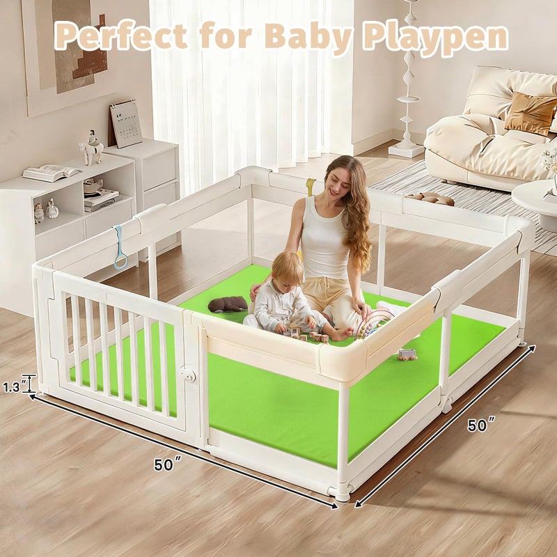 ILPEOD Waterproof Baby Play Mat for Floor 1.3"Thick Memory Foam 50*50 Cushion Playpen Playmat Tummy Time Crawling Mat Nursery Rug Pad Mattress Create Soft & Safe Area for Infants,Toddler,Kids,Green - Image 2